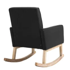 Fauteuil à Bascule Rocking Chair Design Moderne Dossier Capitonné En Tissu Pieds En Bois Tissu Noir FAL101541 -Promos Fauteora Magasin fauteuil 12443961