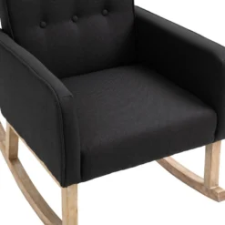 Fauteuil à Bascule Rocking Chair Design Moderne Dossier Capitonné En Tissu Pieds En Bois Tissu Noir FAL101541 -Promos Fauteora Magasin fauteuil 12443963