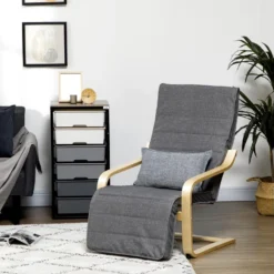 Fauteuil Style Nordique - Repose-pied Réglable - Déhoussable - Bois De Bouleau Tissu Gris