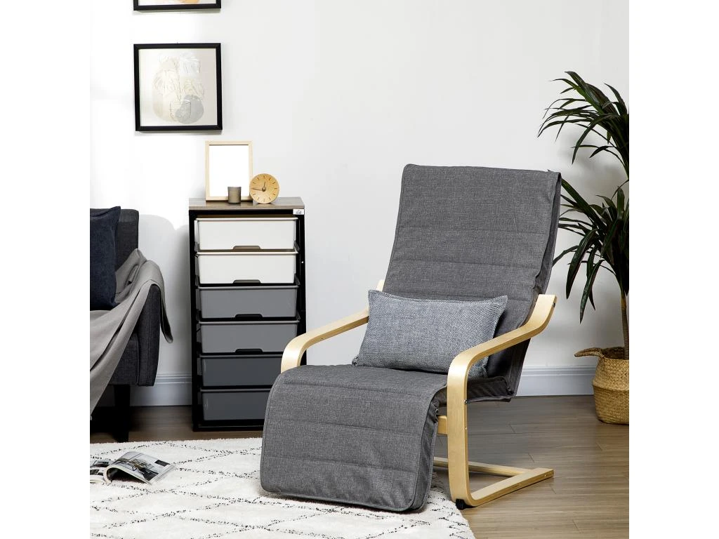 Fauteuil Style Nordique - Repose-pied Réglable - Déhoussable - Bois De Bouleau Tissu Gris 3 Fauteuil Style Nordique - Repose-pied Réglable - Déhoussable - Bois De Bouleau Tissu Gris
