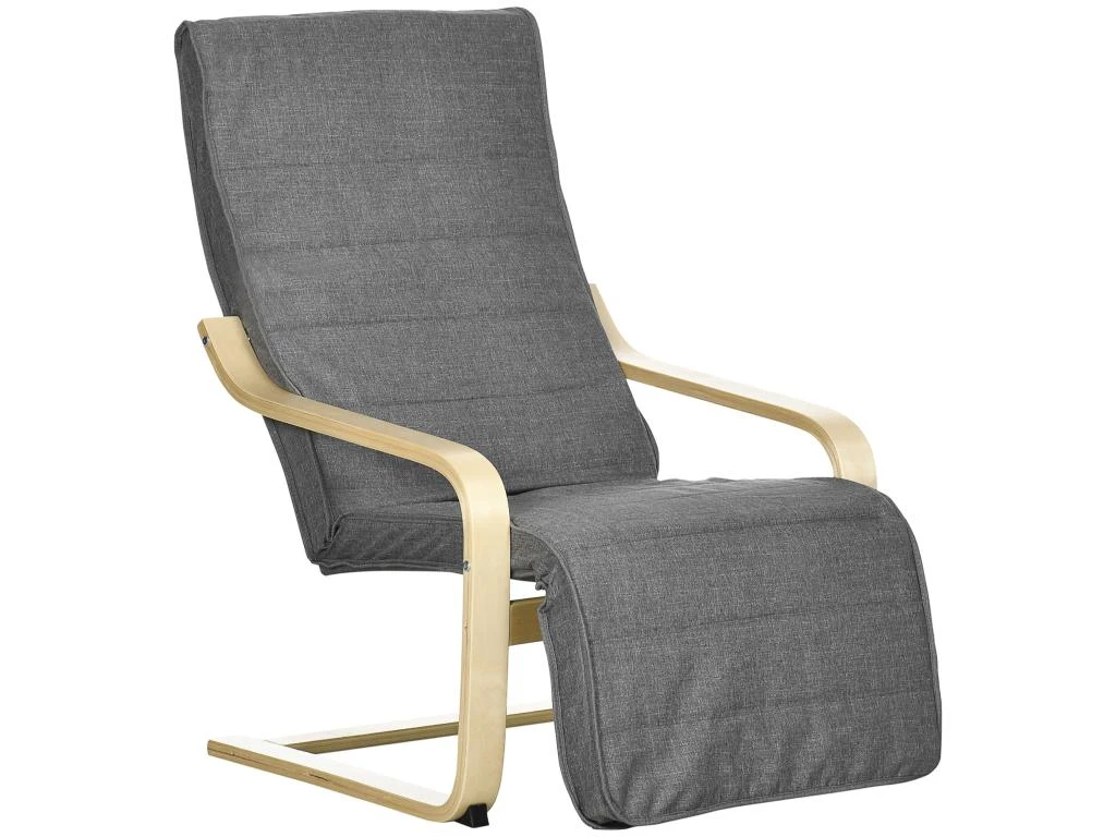 Fauteuil Style Nordique - Repose-pied Réglable - Déhoussable - Bois De Bouleau Tissu Gris 4 Fauteuil Style Nordique - Repose-pied Réglable - Déhoussable - Bois De Bouleau Tissu Gris – Image 2