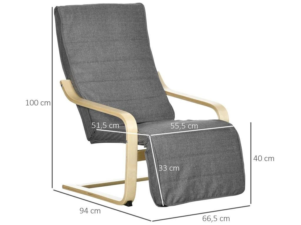 Fauteuil Style Nordique - Repose-pied Réglable - Déhoussable - Bois De Bouleau Tissu Gris 5 Fauteuil Style Nordique - Repose-pied Réglable - Déhoussable - Bois De Bouleau Tissu Gris – Image 3