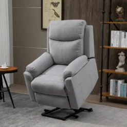 Fauteuil De Relaxation électrique - Fauteuil Releveur Inclinable Avec Repose-pied Ajustable Et Télécommande - Tissu Polyester Aspect Lin Gris Clair Chiné