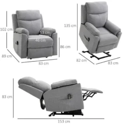 Fauteuil De Relaxation électrique - Fauteuil Releveur Inclinable Avec Repose-pied Ajustable Et Télécommande - Tissu Polyester Aspect Lin Gris Clair Chiné -Promos Fauteora Magasin fauteuil 12462115