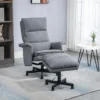 Fauteuil De Massage Avec Repose-pied - Style Néo-rétro - Châssis Acier Noir Aspect Lin Gris -Promos Fauteora Magasin fauteuil 12462161