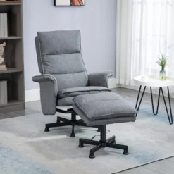 Fauteuil De Massage Avec Repose-pied - Style Néo-rétro - Châssis Acier Noir Aspect Lin Gris