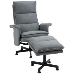Fauteuil De Massage Avec Repose-pied - Style Néo-rétro - Châssis Acier Noir Aspect Lin Gris -Promos Fauteora Magasin fauteuil 12462167