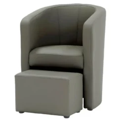 NUNO Fauteuil Cabriolet + Pouf En Simili Taupe - L 59 X P 63 X H 77 Cm