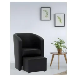 NUNO Fauteuil Cabriolet + Pouf En Simili Noir - L 59 X P 63 X H 77 Cm -Promos Fauteora Magasin fauteuil 12662027