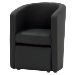 NUNO Fauteuil Cabriolet + Pouf En Simili Noir - L 59 X P 63 X H 77 Cm -Promos Fauteora Magasin fauteuil 12662029