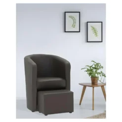 NUNO Fauteuil Cabriolet + Pouf En Simili Marron - L 59 X P 63 X H 77 Cm -Promos Fauteora Magasin fauteuil 12662035