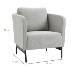 Fauteuil Lounge Style Néo-rétro Piètement Acier Noir Revêtement Velours Cotelé Gris Clair -Promos Fauteora Magasin fauteuil 12874813