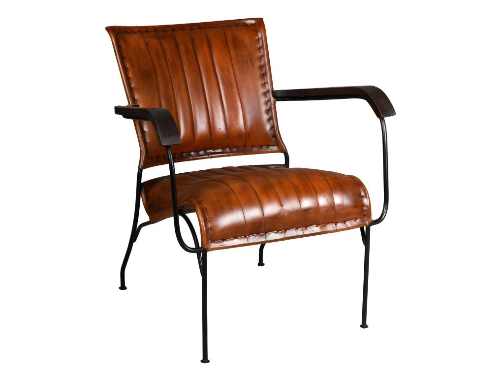 Fauteuil En Cuir De Buffle, Métal Et Bois Verni 3 Fauteuil En Cuir De Buffle, Métal Et Bois Verni