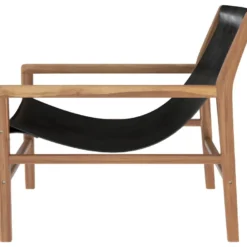 Fauteuil Lounge Apache En Teck Et Cuir Noir -Promos Fauteora Magasin fauteuil 13006917