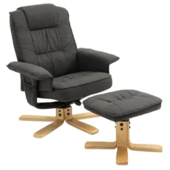Fauteuil De Relaxation CHARLY Avec Repose-pieds Siège Pivotant Dossier Inclinable Assise Rembourrée Relax, En Tissu Gris Anthracite