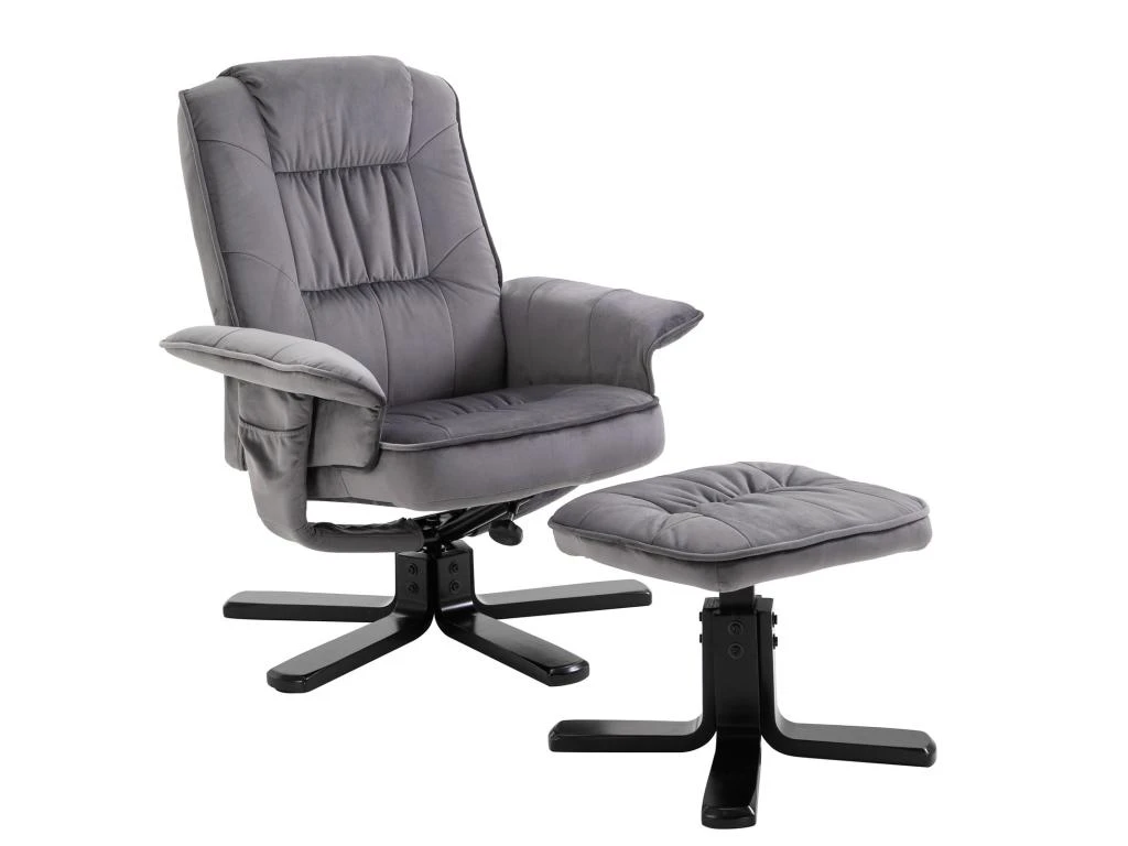 Fauteuil De Relaxation CHARLES Avec Repose-pieds Pouf Siège Pivotant Dossier Inclinable Assise Rembourrée Relax, En Velours Gris 3 Fauteuil De Relaxation CHARLES Avec Repose-pieds Pouf Siège Pivotant Dossier Inclinable Assise Rembourrée Relax, En Velours Gris