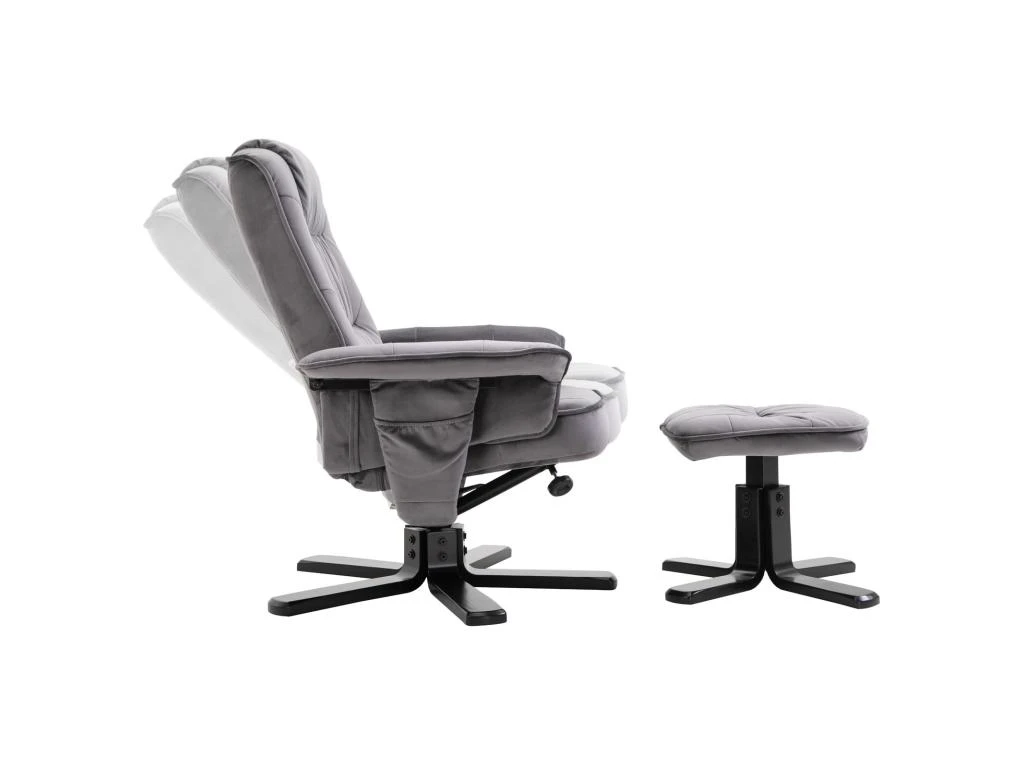Fauteuil De Relaxation CHARLES Avec Repose-pieds Pouf Siège Pivotant Dossier Inclinable Assise Rembourrée Relax, En Velours Gris 5 Fauteuil De Relaxation CHARLES Avec Repose-pieds Pouf Siège Pivotant Dossier Inclinable Assise Rembourrée Relax, En Velours Gris – Image 3