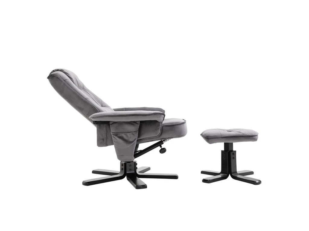 Fauteuil De Relaxation CHARLES Avec Repose-pieds Pouf Siège Pivotant Dossier Inclinable Assise Rembourrée Relax, En Velours Gris 6 Fauteuil De Relaxation CHARLES Avec Repose-pieds Pouf Siège Pivotant Dossier Inclinable Assise Rembourrée Relax, En Velours Gris – Image 4