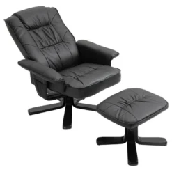 Fauteuil De Relaxation CHARLY Avec Repose-pieds Pouf Siège Pivotant Dossier Iinclinable En Synthétique Noir Et Pieds Noir -Promos Fauteora Magasin fauteuil 13048857