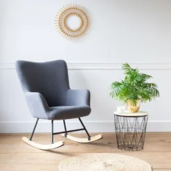 Fauteuil à Bascule En Tissu Boucle Gris KAIRA - HAPPY GARDEN