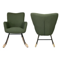 Fauteuil à Bascule En Tissu Boucle Vert Kaki KAIRA - HAPPY GARDEN -Promos Fauteora Magasin fauteuil 13083067