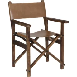 Fauteuil En Cuir Marron Et Bois De Manguier H 86 Cm
