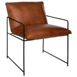 Fauteuil Rétro Industriel En Cuir Cognac Et Structure En Métal Noir