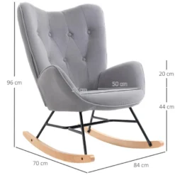 Fauteuil à Bascule Oreilles Rocking Chair Grand Confort Accoudoirs Assise Dossier Garnissage Mousse Haute Densité Aspect Velours Gris -Promos Fauteora Magasin fauteuil 13602343