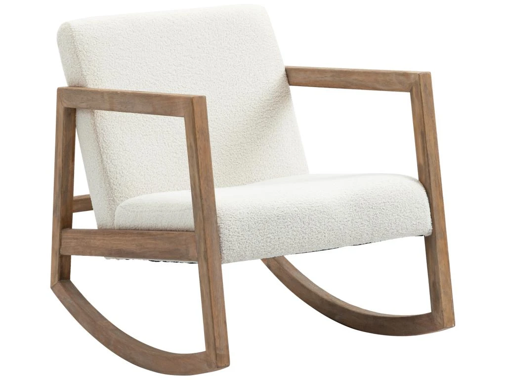 Fauteuil Lounge à Bascule - Assise Profonde, Dossier Incliné - Revêtement Effet Peau De Mouton Polyester Crème - Accoudoirs, Structure Bois Hévéa 4 Fauteuil Lounge à Bascule - Assise Profonde, Dossier Incliné - Revêtement Effet Peau De Mouton Polyester Crème - Accoudoirs, Structure Bois Hévéa – Image 2