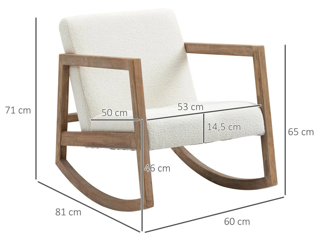 Fauteuil Lounge à Bascule - Assise Profonde, Dossier Incliné - Revêtement Effet Peau De Mouton Polyester Crème - Accoudoirs, Structure Bois Hévéa 5 Fauteuil Lounge à Bascule - Assise Profonde, Dossier Incliné - Revêtement Effet Peau De Mouton Polyester Crème - Accoudoirs, Structure Bois Hévéa – Image 3