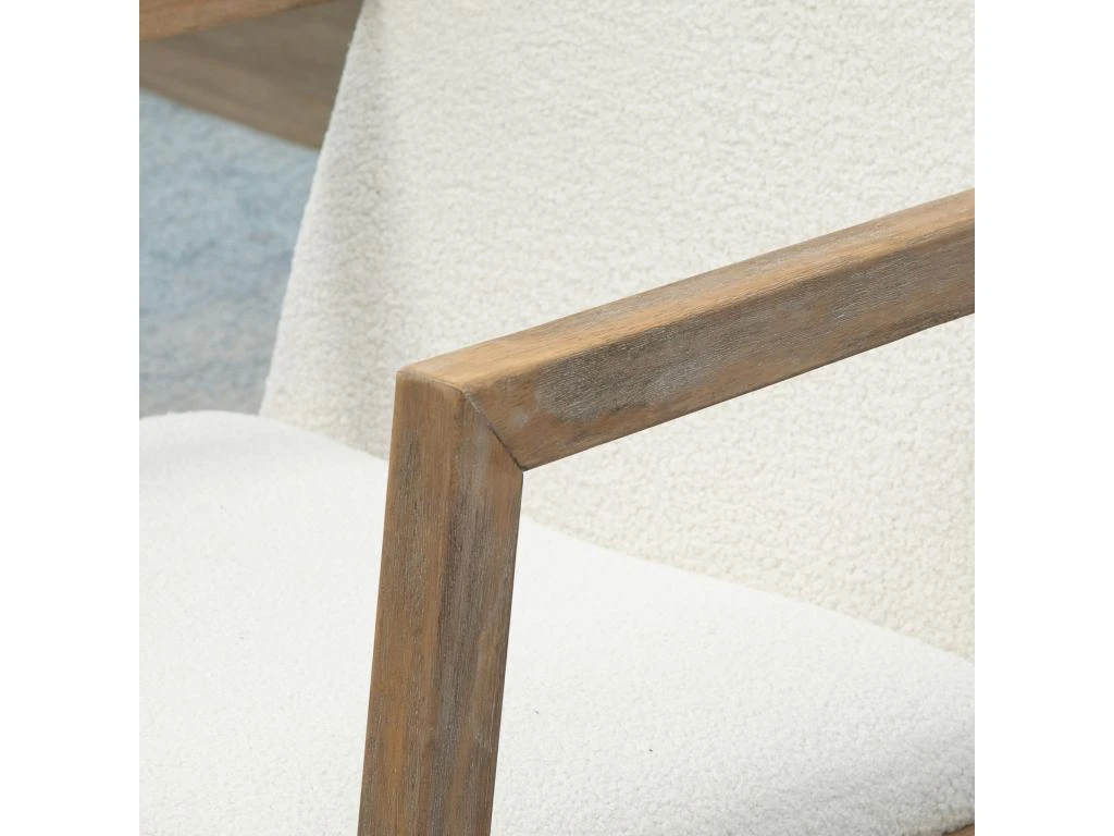 Fauteuil Lounge à Bascule - Assise Profonde, Dossier Incliné - Revêtement Effet Peau De Mouton Polyester Crème - Accoudoirs, Structure Bois Hévéa 6 Fauteuil Lounge à Bascule - Assise Profonde, Dossier Incliné - Revêtement Effet Peau De Mouton Polyester Crème - Accoudoirs, Structure Bois Hévéa – Image 4