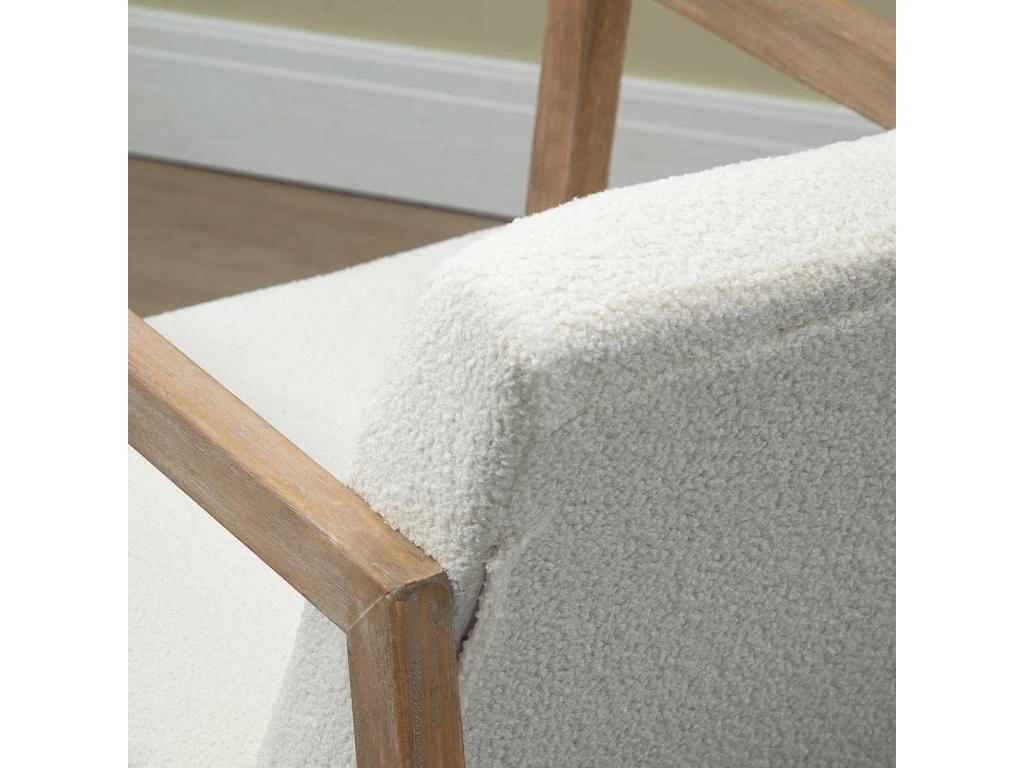 Fauteuil Lounge à Bascule - Assise Profonde, Dossier Incliné - Revêtement Effet Peau De Mouton Polyester Crème - Accoudoirs, Structure Bois Hévéa 7 Fauteuil Lounge à Bascule - Assise Profonde, Dossier Incliné - Revêtement Effet Peau De Mouton Polyester Crème - Accoudoirs, Structure Bois Hévéa – Image 5