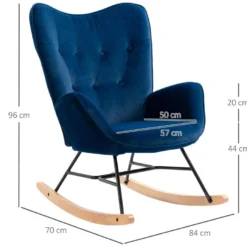 Fauteuil à Bascule Oreilles Rocking Chair Grand Confort Accoudoirs Assise Dossier Garnissage Mousse Haute Densité Aspect Velours Bleu -Promos Fauteora Magasin fauteuil 13602373