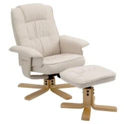 Fauteuil De Relaxation CHARLY Avec Repose-pieds Pouf Siège Pivotant Dossier Inclinable Assise Rembourrée Relax, En Tissu Beige