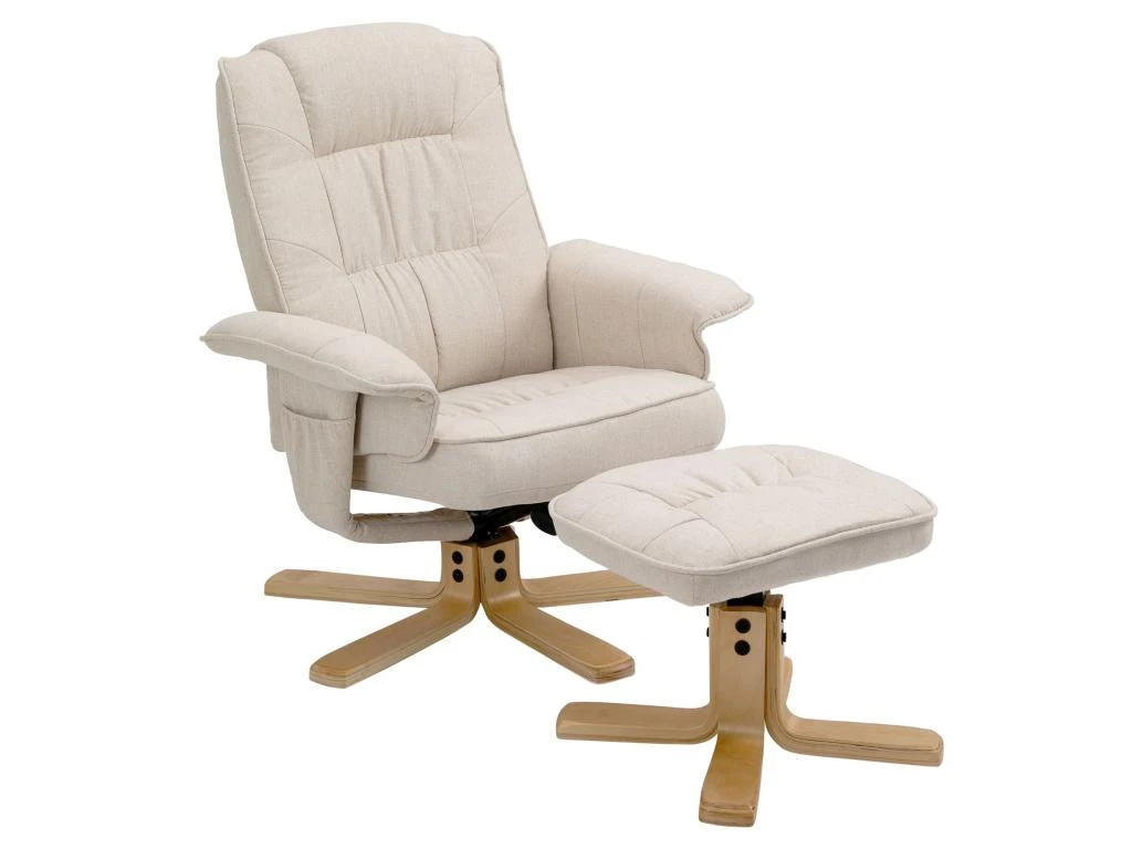 Fauteuil De Relaxation CHARLY Avec Repose-pieds Pouf Siège Pivotant Dossier Inclinable Assise Rembourrée Relax, En Tissu Beige 3 Fauteuil De Relaxation CHARLY Avec Repose-pieds Pouf Siège Pivotant Dossier Inclinable Assise Rembourrée Relax, En Tissu Beige