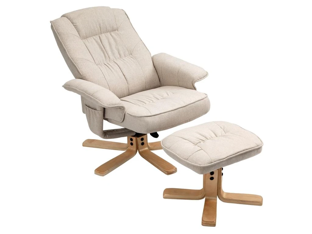 Fauteuil De Relaxation CHARLY Avec Repose-pieds Pouf Siège Pivotant Dossier Inclinable Assise Rembourrée Relax, En Tissu Beige 5 Fauteuil De Relaxation CHARLY Avec Repose-pieds Pouf Siège Pivotant Dossier Inclinable Assise Rembourrée Relax, En Tissu Beige – Image 3