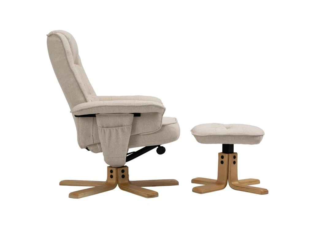 Fauteuil De Relaxation CHARLY Avec Repose-pieds Pouf Siège Pivotant Dossier Inclinable Assise Rembourrée Relax, En Tissu Beige 6 Fauteuil De Relaxation CHARLY Avec Repose-pieds Pouf Siège Pivotant Dossier Inclinable Assise Rembourrée Relax, En Tissu Beige – Image 4