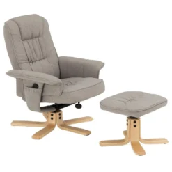 Fauteuil De Relaxation CHARLY Avec Repose-pieds Pouf Siège Pivotant Dossier Inclinable Assise Rembourrée Relax, En Tissu Gris