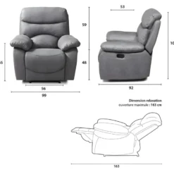 Fauteuil Relax Manuel - Tissu Gris -Promos Fauteora Magasin fauteuil 13923901
