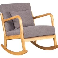 Rocking Chair En Bois Massif Et Tissu Gris