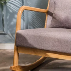 Rocking Chair En Bois Massif Et Tissu Gris -Promos Fauteora Magasin fauteuil 14209947