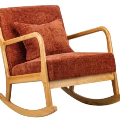 Rocking Chair En Bois Massif Et Tissu Terracotta