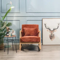 Rocking Chair En Bois Massif Et Tissu Terracotta -Promos Fauteora Magasin fauteuil 14209953