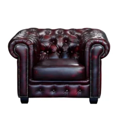 Fauteuil Chesterfield BRENTON 100% Cuir De Buffle - Bordeaux