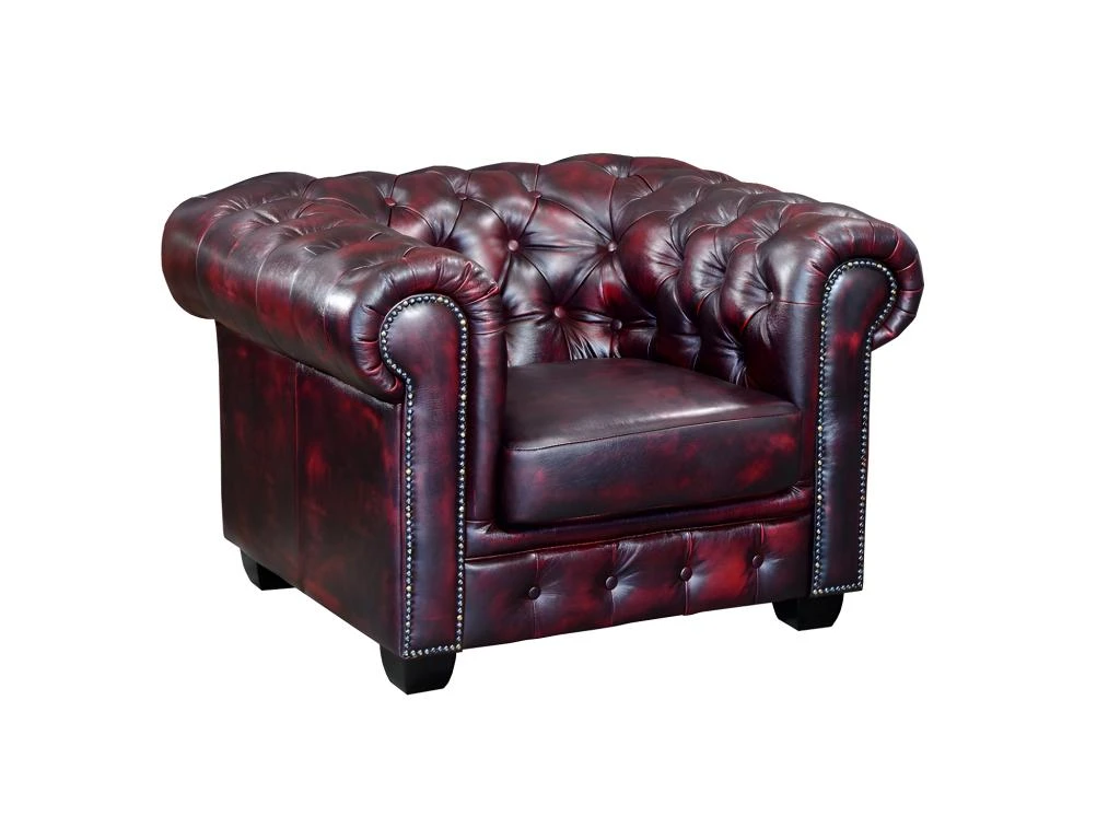 Fauteuil Chesterfield BRENTON 100% Cuir De Buffle - Bordeaux 4 Fauteuil Chesterfield BRENTON 100% Cuir De Buffle - Bordeaux – Image 2
