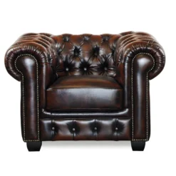 Fauteuil Chesterfield BRENTON 100% Cuir De Buffle - Marron Reflets Châtains -Promos Fauteora Magasin fauteuil 143308