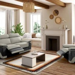 Fauteuil Relax En Microfibre Gris Clair Et Bandes Anthracites TALCA