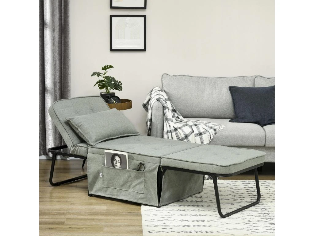 Fauteuil Chaise Longue Lit Pouf 4 En 1 Dossier Inclinable 5 Niveaux Repose-pied Rabattable Châssis Acier Noir Tissu Gris 3 Fauteuil Chaise Longue Lit Pouf 4 En 1 Dossier Inclinable 5 Niveaux Repose-pied Rabattable Châssis Acier Noir Tissu Gris