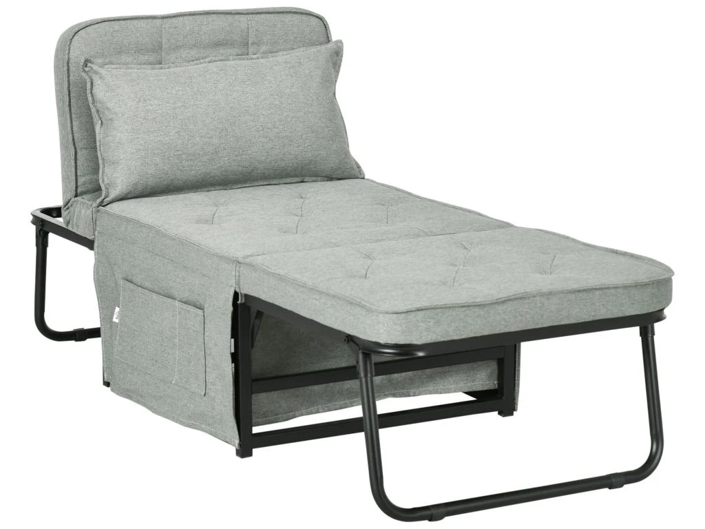 Fauteuil Chaise Longue Lit Pouf 4 En 1 Dossier Inclinable 5 Niveaux Repose-pied Rabattable Châssis Acier Noir Tissu Gris 4 Fauteuil Chaise Longue Lit Pouf 4 En 1 Dossier Inclinable 5 Niveaux Repose-pied Rabattable Châssis Acier Noir Tissu Gris – Image 2