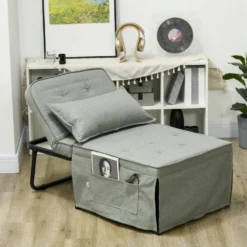 Fauteuil Chaise Longue Lit Pouf 4 En 1 Dossier Inclinable 5 Niveaux Repose-pied Rabattable Châssis Acier Noir Tissu Gris 10 Fauteuil Chaise Longue Lit Pouf 4 En 1 Dossier Inclinable 5 Niveaux Repose-pied Rabattable Châssis Acier Noir Tissu Gris -Promos Fauteora Magasin fauteuil 14392887